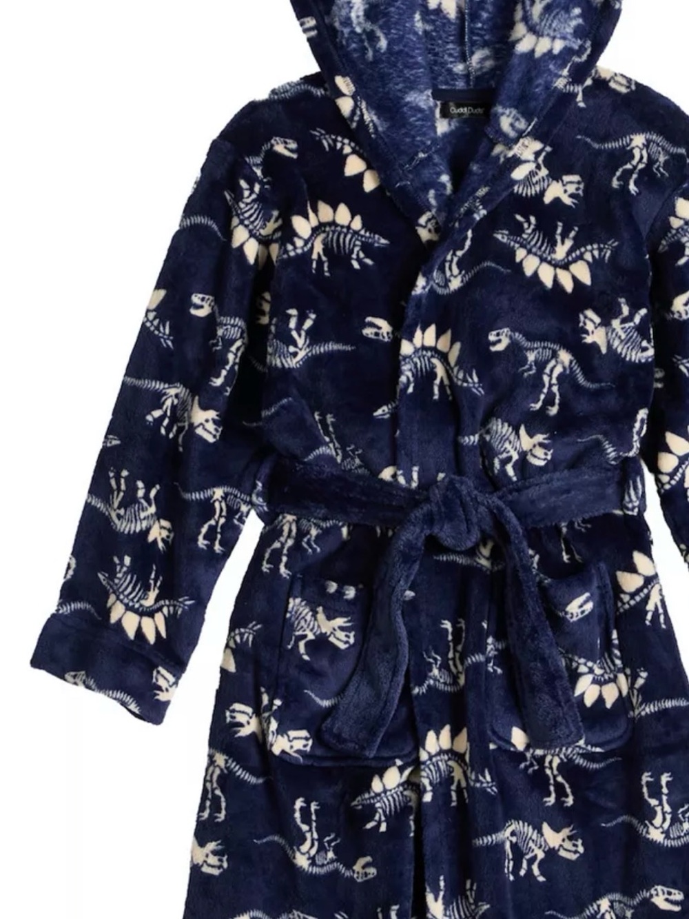 Cuddl Duds Kids Hooded Fleece Robe - Blue Dinosaur NWT /size Large 12-14 - Picture 3 of 5